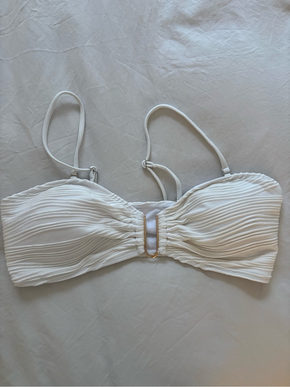 Target White Ruched Bandeau Bikini Top with Gold Accent